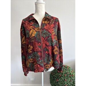 Vintage Tag Brand Light weight Zip Front Jacket Shracket leaf Print Size LP Boho